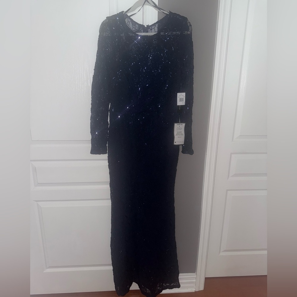 Betsy & Adam Midnight Blue Lace Gown